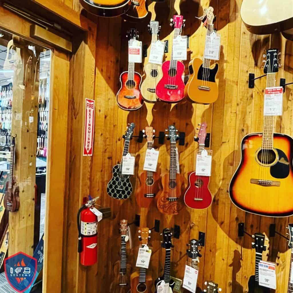Fire Extinguisher in guitar shop on Long Island