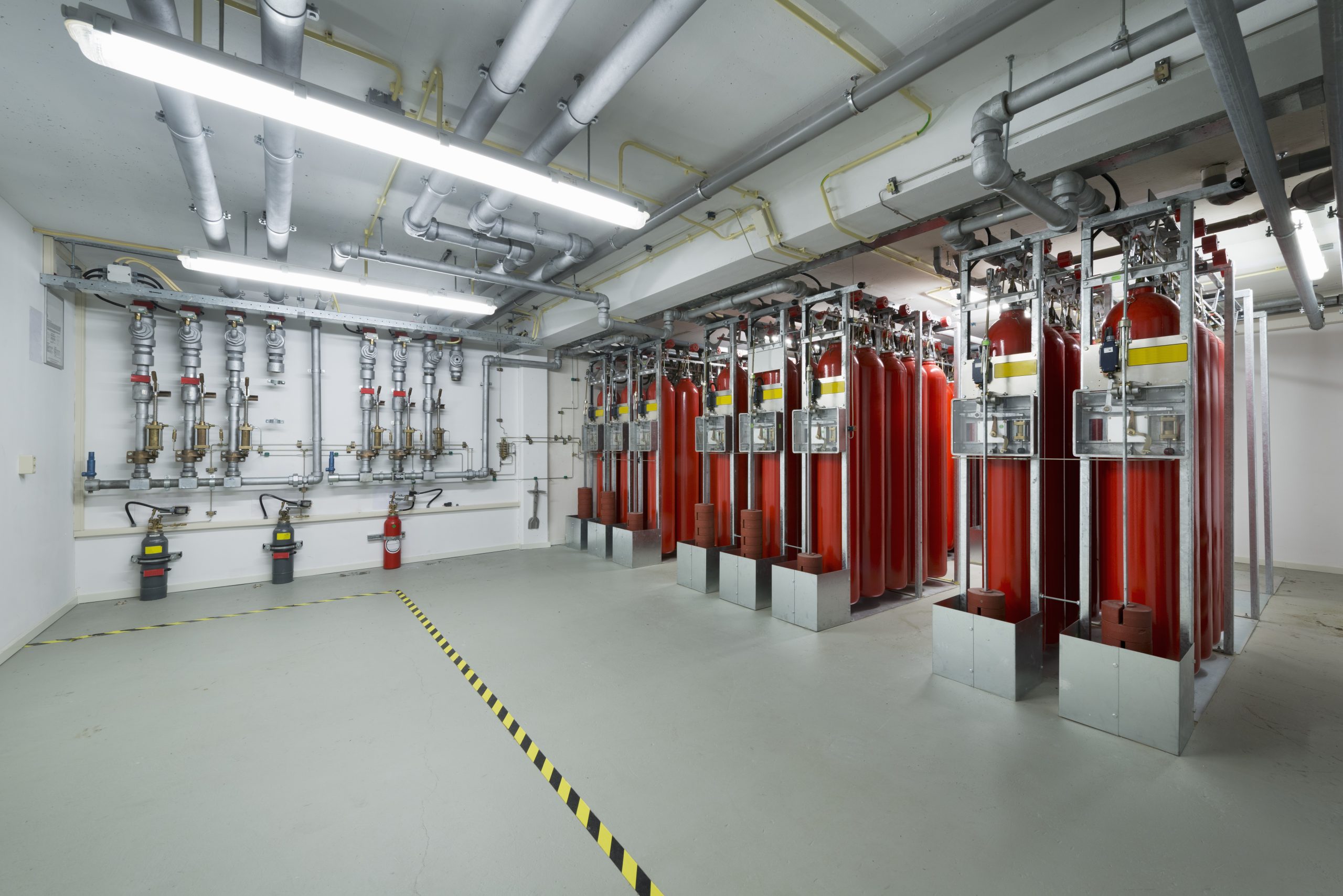 Fire extinguisher system data structure connected to a warehouse storage system for tracking inspections and maintenance